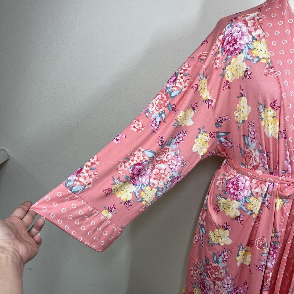 Flora Nikrooz Robe Womens XL Pink Floral Belted Long Sleeve Sleepwear Lounge - Picture 3 of 10